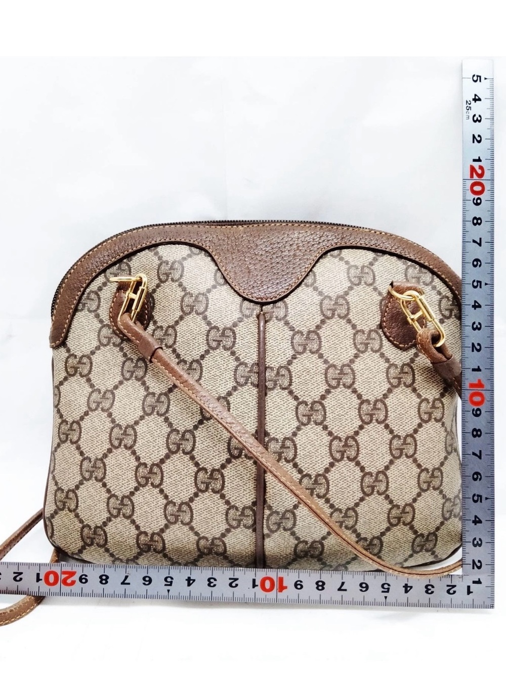 Gucci Beige GG Canvas Crossbody with Brown Leather Trim and Green-Red Web - Picture 2 of 7
